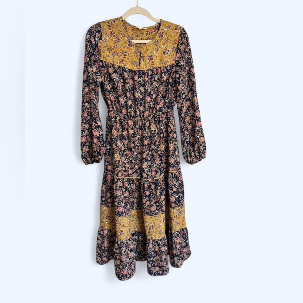 Promesa Floral Long Sleeve Dress with Yellow Accents